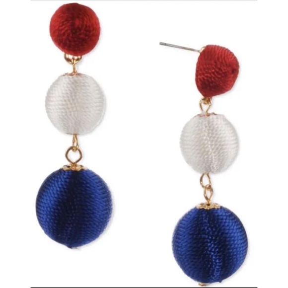 Holiday Lane Gold-Tone Red White & Blue Thread-Wrapped Ball Drop - Picture 1 of 2